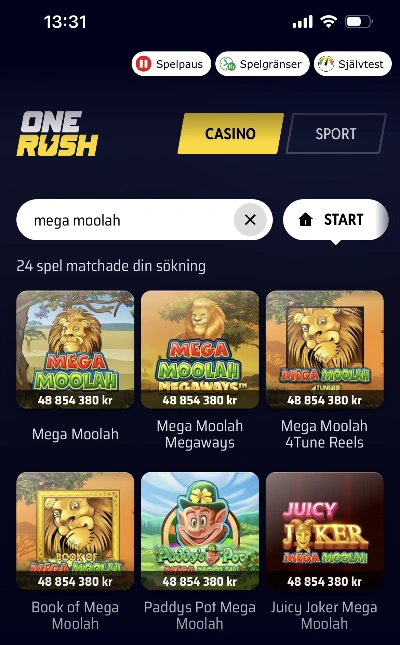 Mega moolah hos Onerush casino