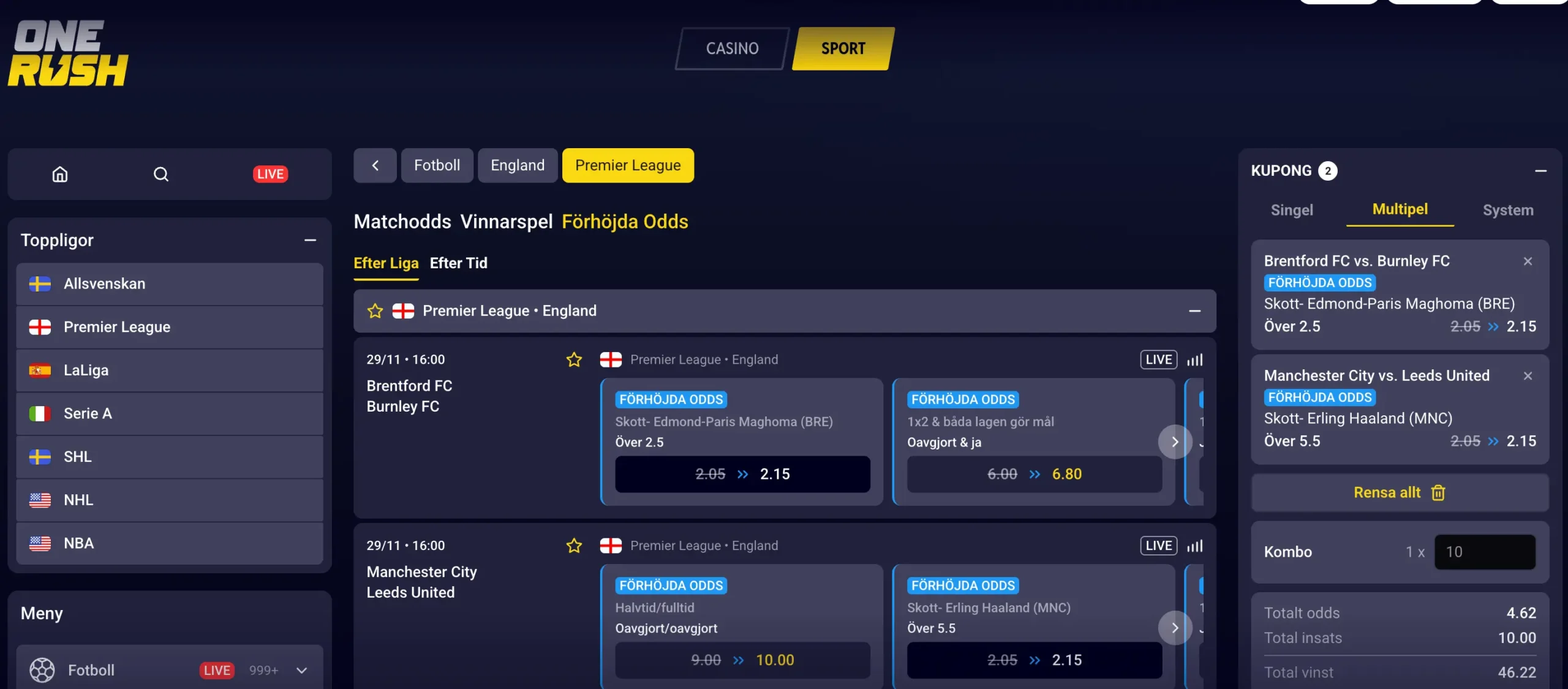 Onerush betting